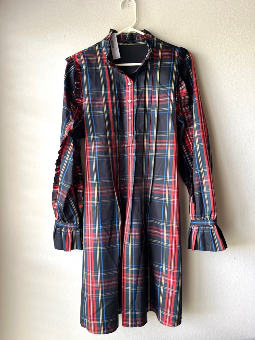 J.Crew  Red and Navy Tartan Plaid Button-Front Dress